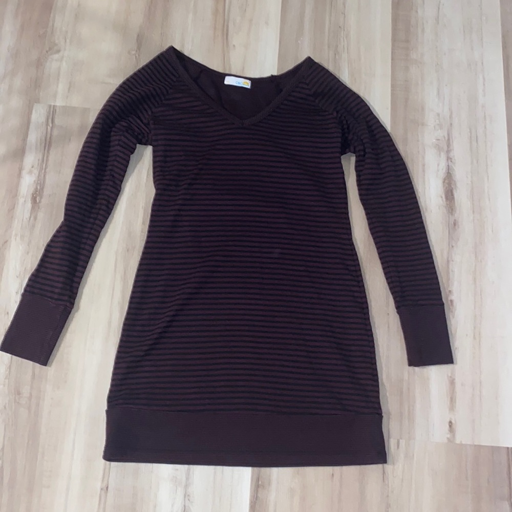 EUC C&C California Dark Maroon/Plum & Black Striped Dress